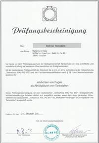 Zertifikat - Fugenabdichtung