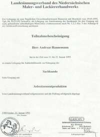 Zertifikat - Sachkunde Asbest